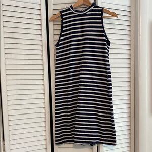 Striped Sleeveless Dress - Navy and White